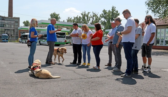 A Baráthegyi Vakvezető és Segítő Kutya Iskola interaktív érzékenyítő tréningje az MVK telephelyen 