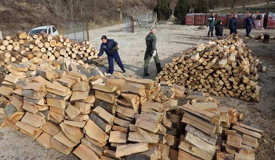 Rendészek tűzifa aprítása a Baráthegyi Majorságban 