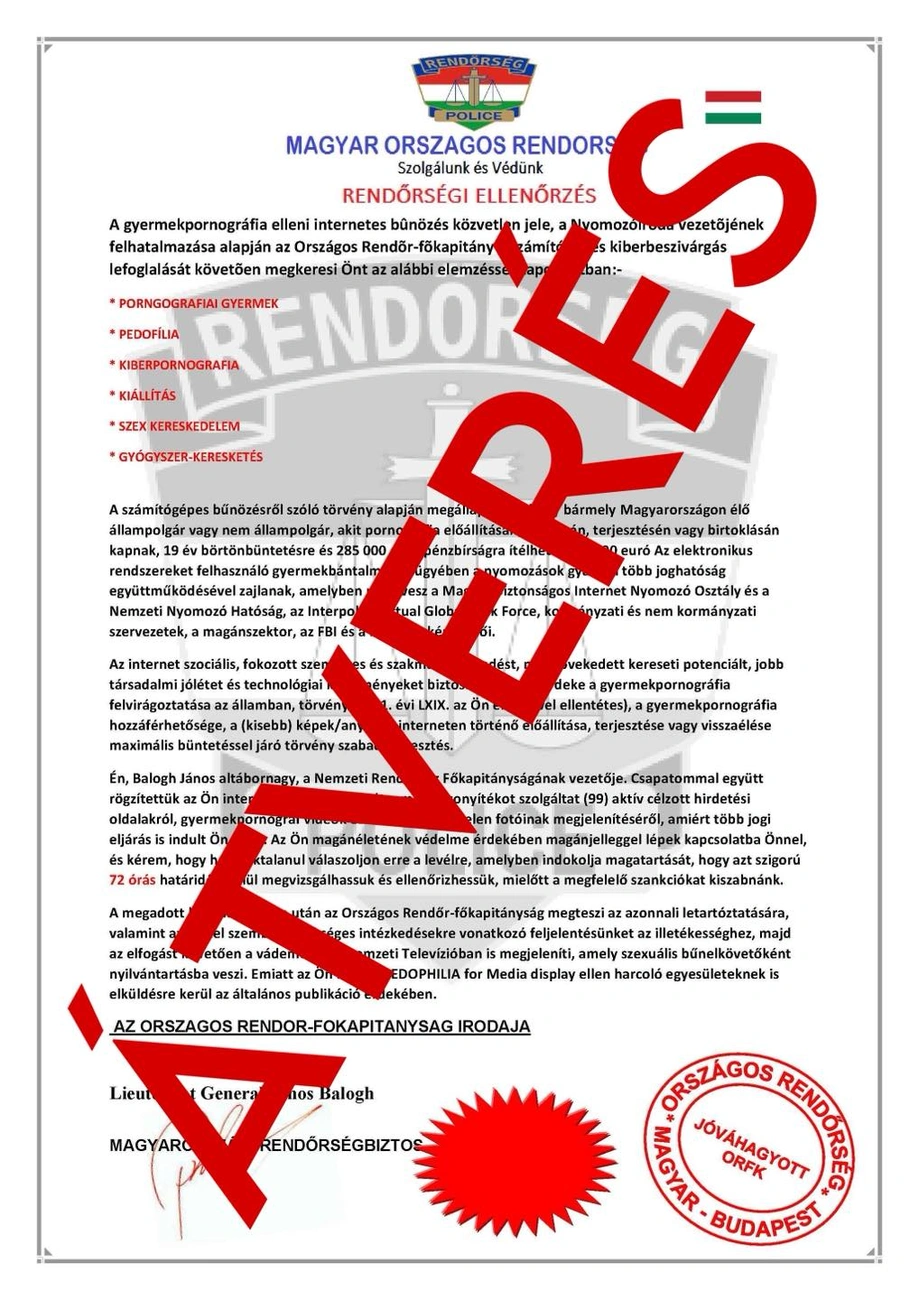 internetes csalás a rendőrség nevében. Fotó: BRFK Facebook