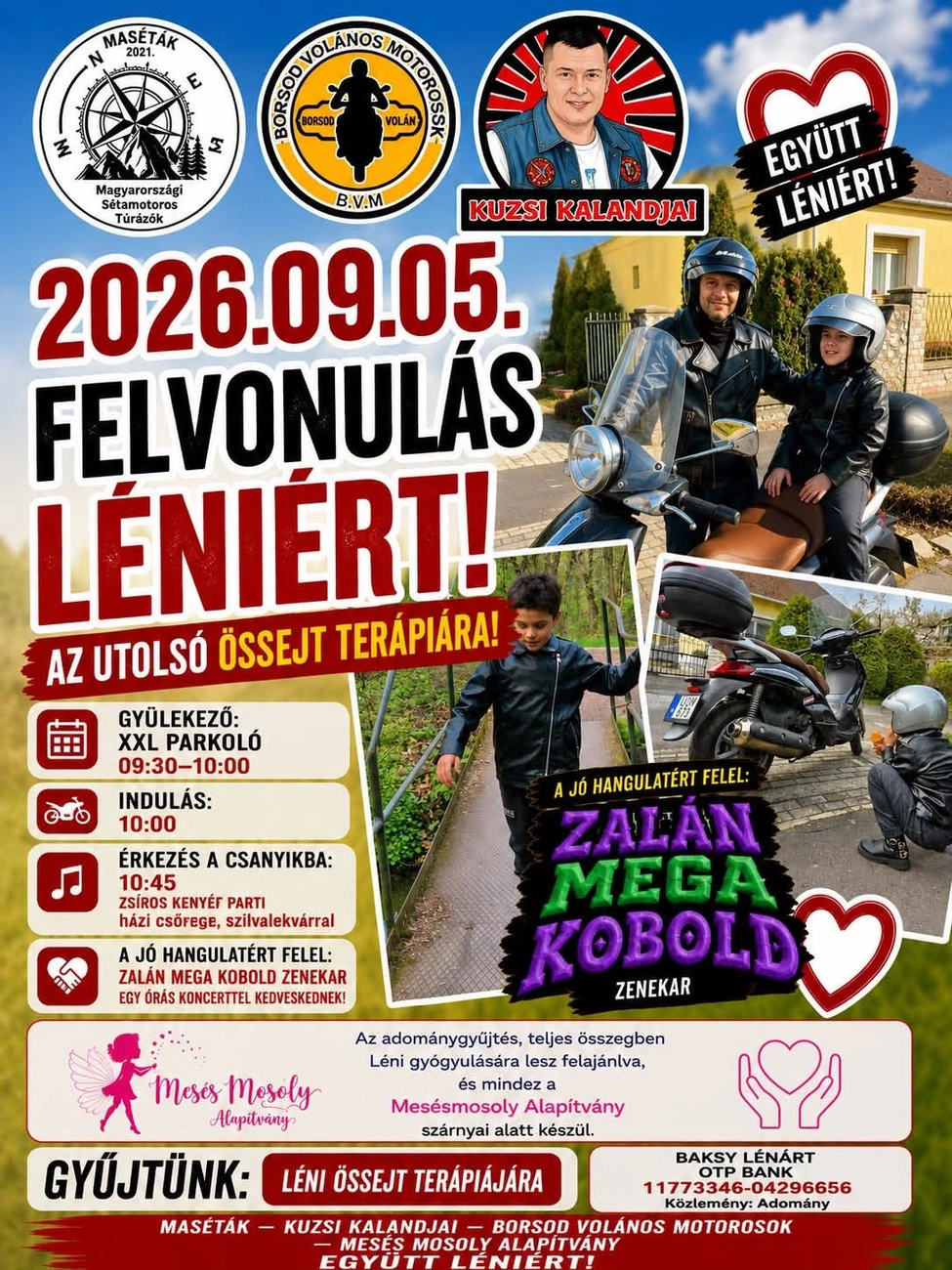 Együtt Leniért! jótékonysági motoros felvonulás plakát. Forrás: Tegzes Miklós Facebook